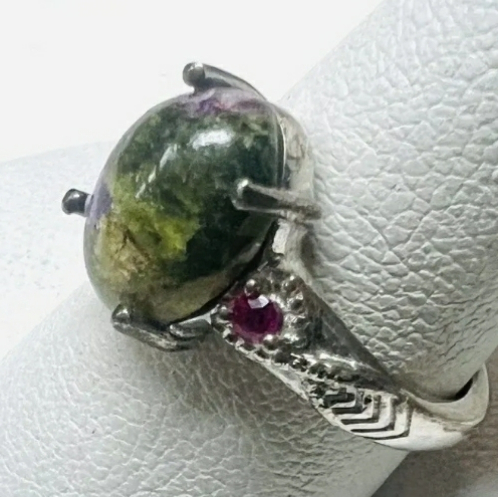 Rare Estate Genuine Atlantisite and Ruby Ring - Picture 3 of 4